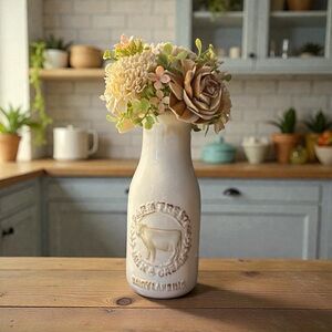 Source Unknown milk jar cow Cream and Brown Decorative Vase